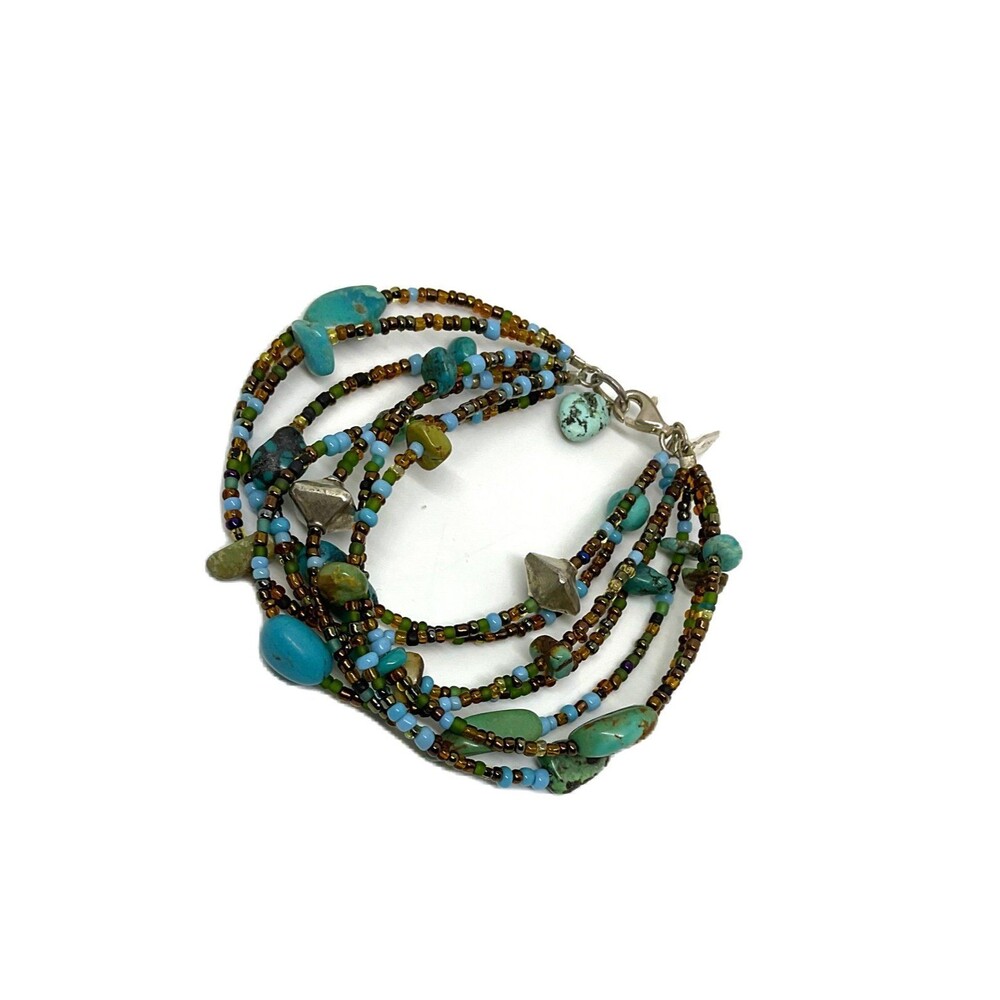 Peyote Bird -Multi-strand Sterling Silver & Turquoise Bracelet (Size 7) - Picture 3 of 4